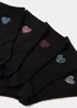 5 Pack Black Embroidered Heart Socks - One Size Image 2