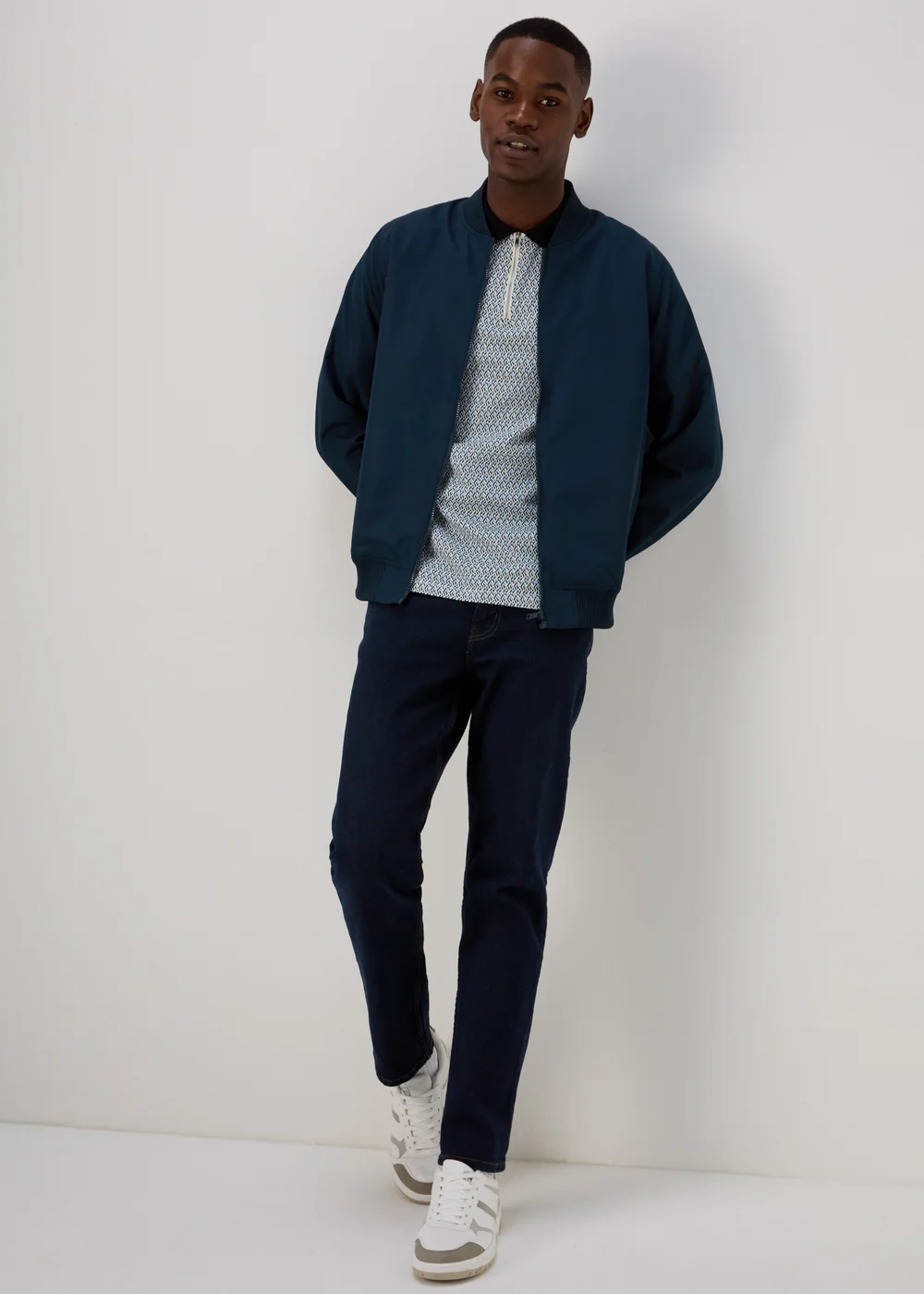 Blue & White Print Polo Shirt - S Image 4