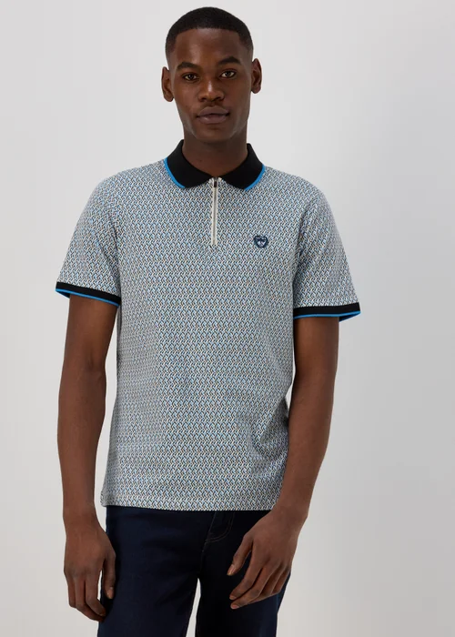 Blue & White Print Polo Shirt - S Image 1