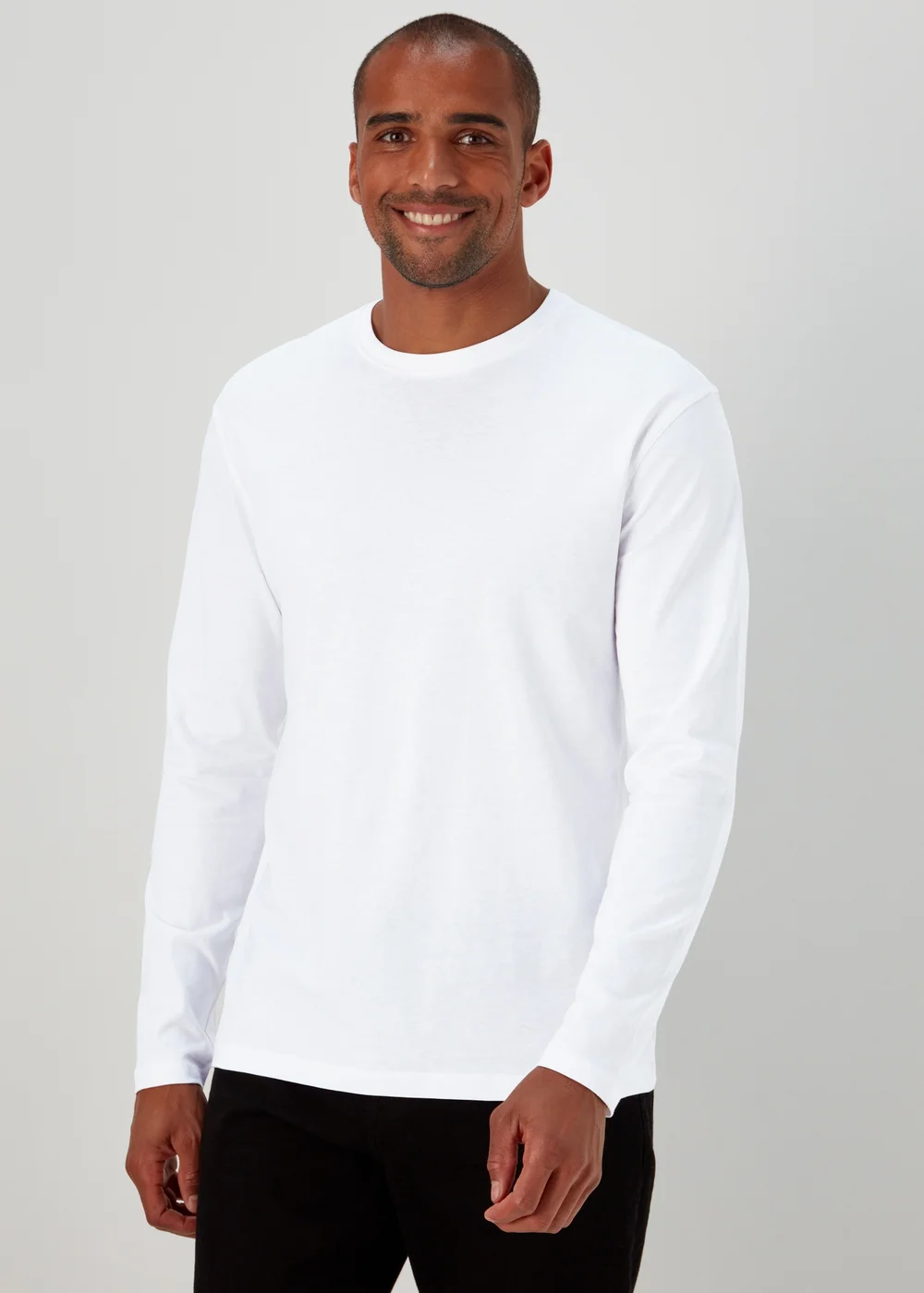 White Essential Crew Neck Long Sleeve T-Shirt - Small Image 1