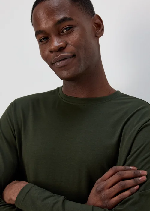 Khaki Essential Crew Neck Long Sleeve T-Shirt - Small Image 3