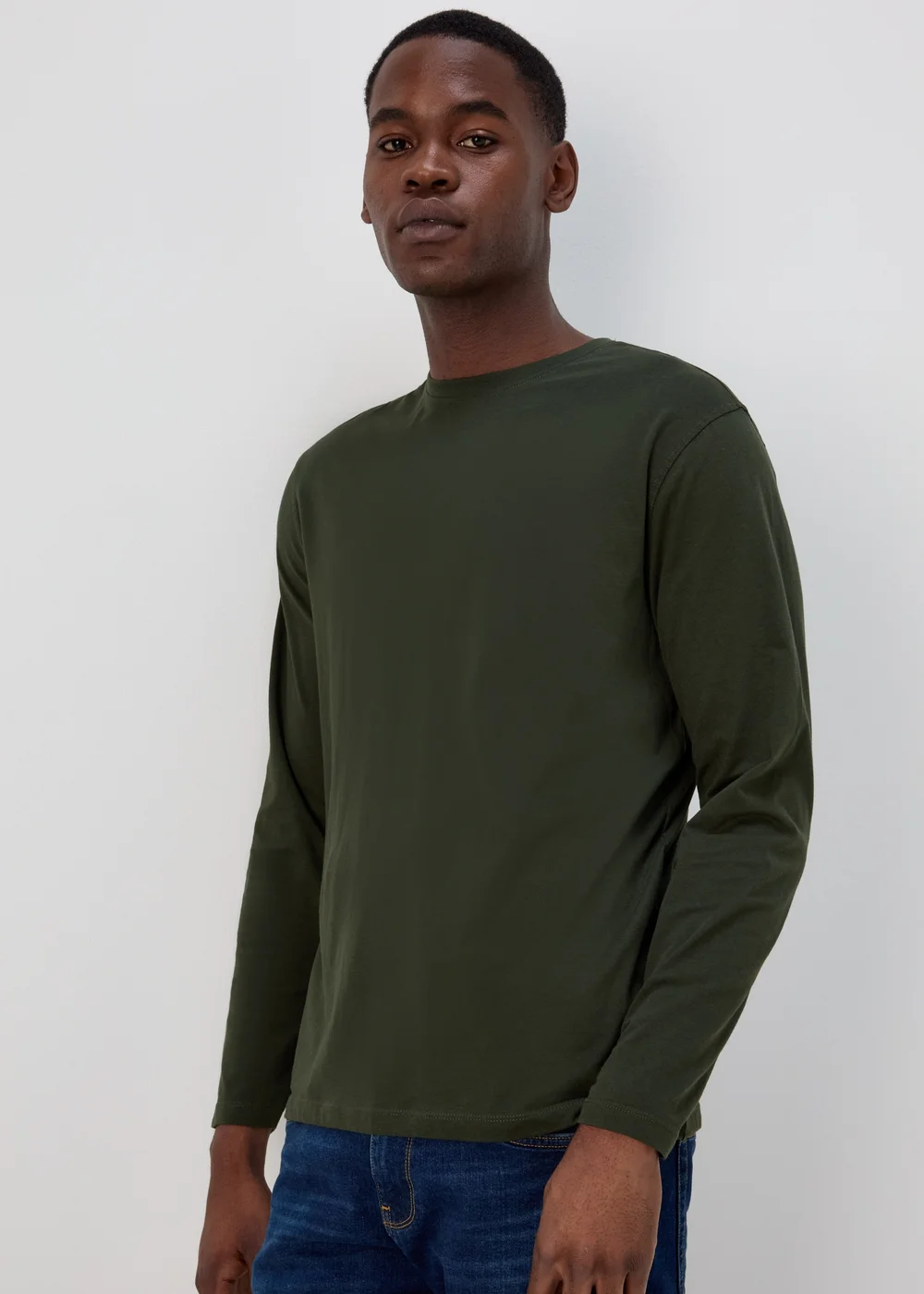 Khaki Essential Crew Neck Long Sleeve T-Shirt - Small Image 1
