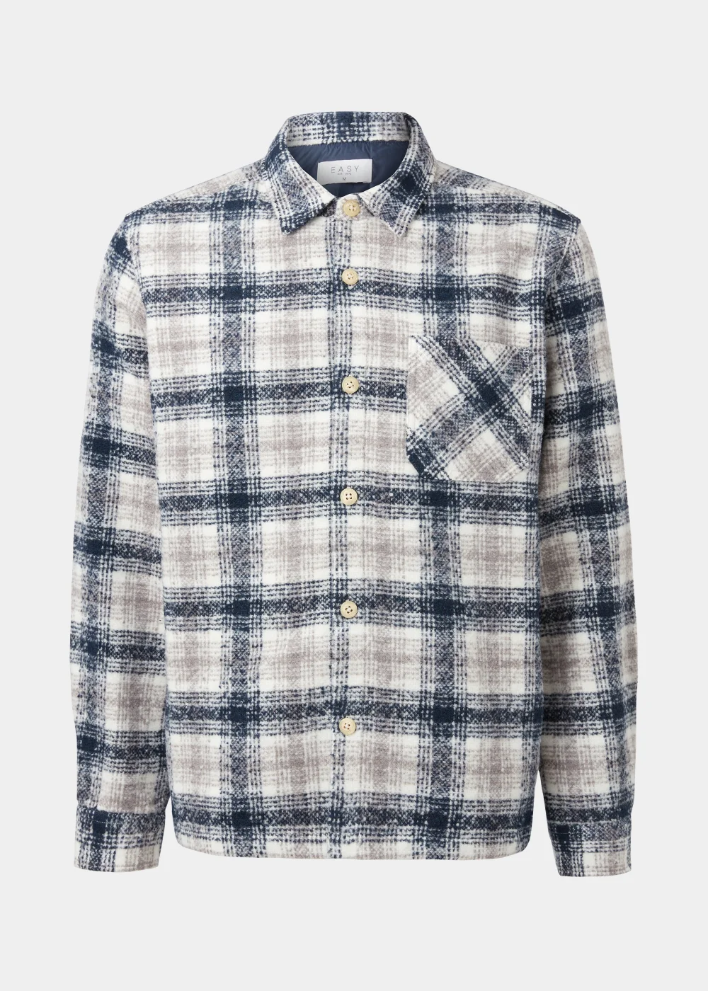 Navy Check Print Lines Smart Overshirt - S Image 5