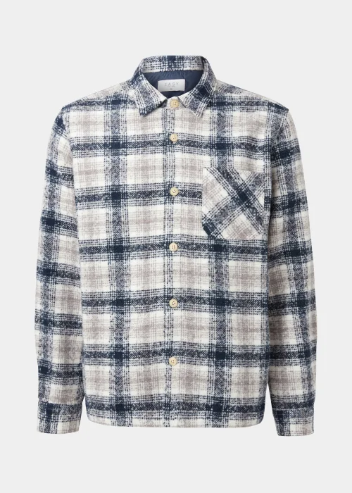 Navy Check Print Lines Smart Overshirt - S Image 5