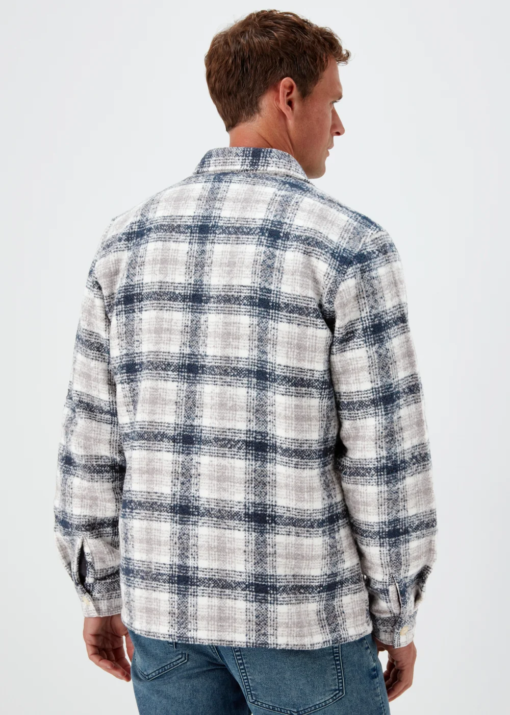 Navy Check Print Lines Smart Overshirt - S Image 2
