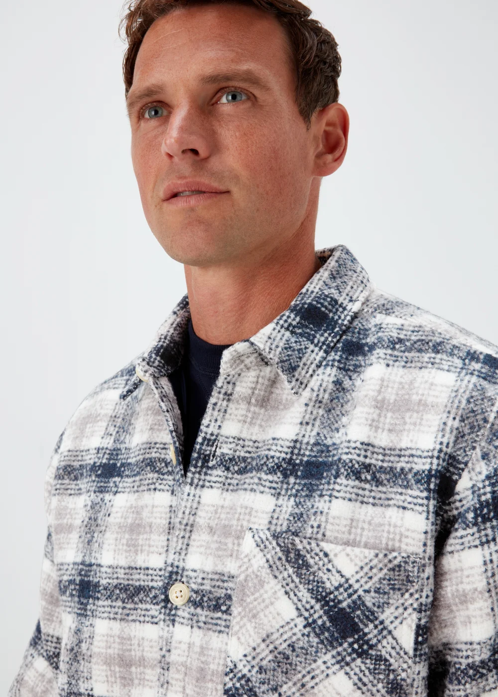 Navy Check Print Lines Smart Overshirt - S Image 3