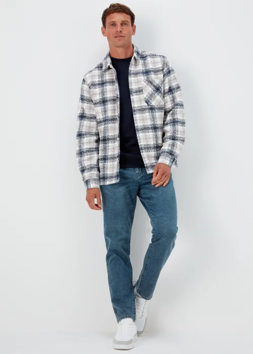 Navy Check Print Lines Smart Overshirt - S Image 4