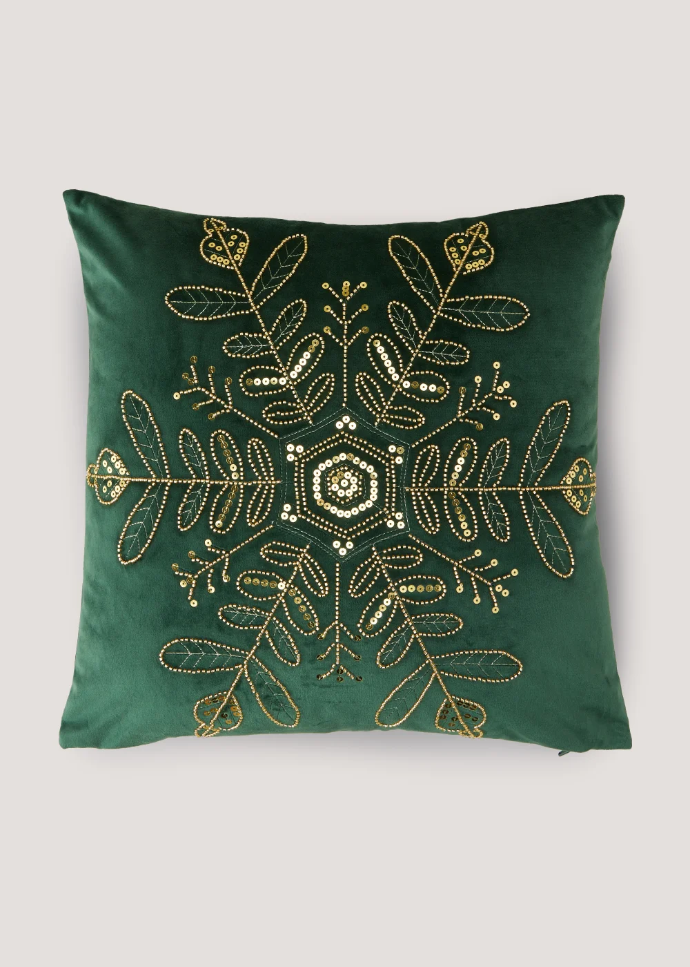 Green Snowflake Beaded Cushion (43cm x 43cm) Image 1