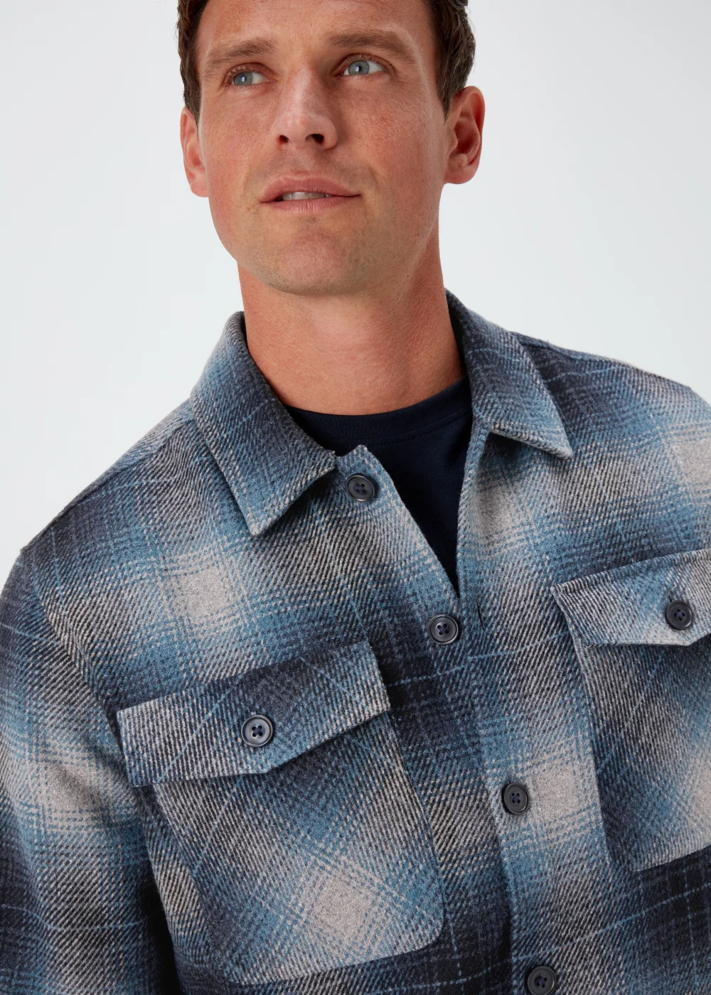 Blue Check Brushed Overshirt - S Image 3