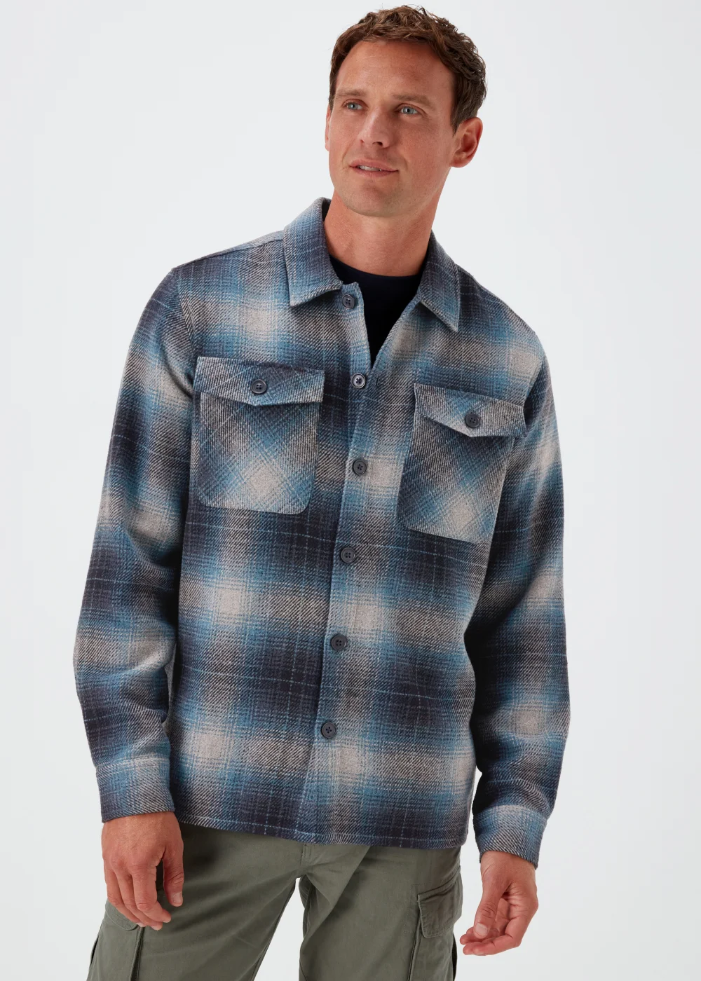 Blue Check Brushed Overshirt - S Image 1