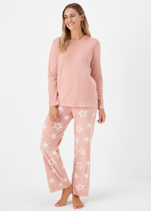 Pink Star Print Fleece Pyjama Set - Extra small Image 1