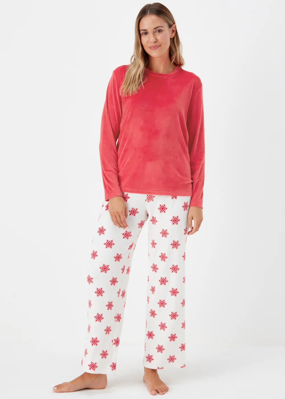 Red Snowflake Fleece Bundle Pyjama Set - Extra small Image 1