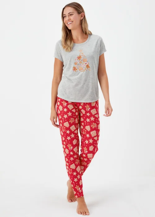 Grey & Red Gingerbread Christmas Pyjama Set - Extra small Image 1