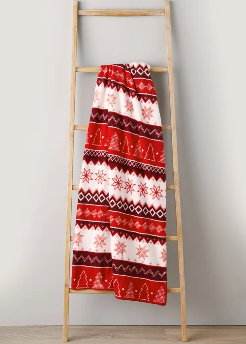 Red Fair Isle Print Throw (150cm x 130cm) Image 1