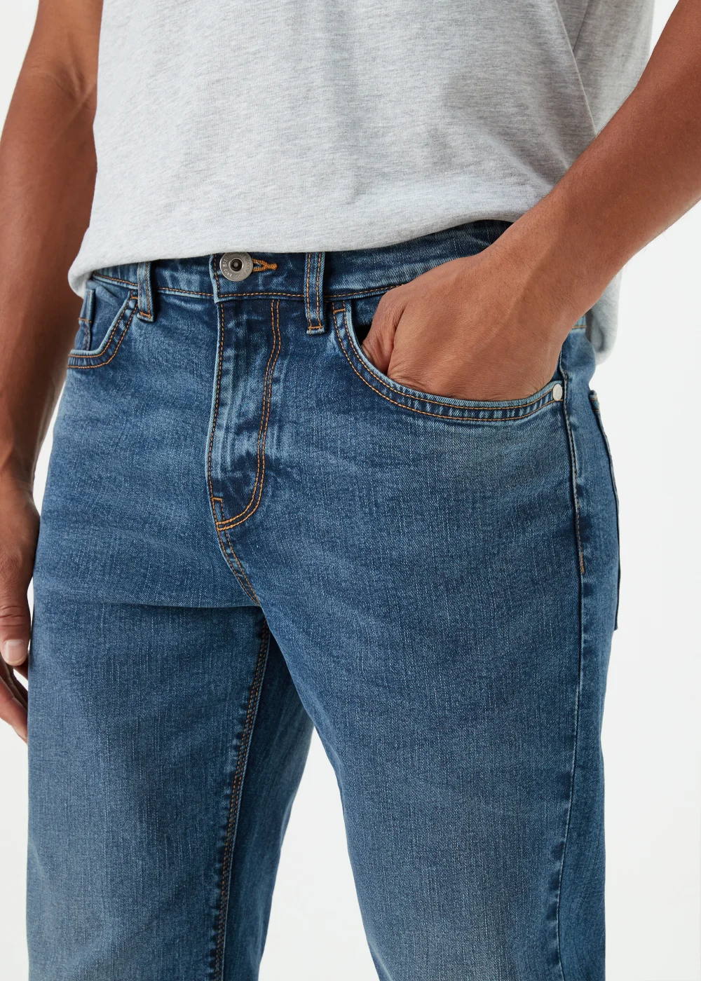 Mid Wash Straight Fit Jeans - 30 Waist Regular Image 3