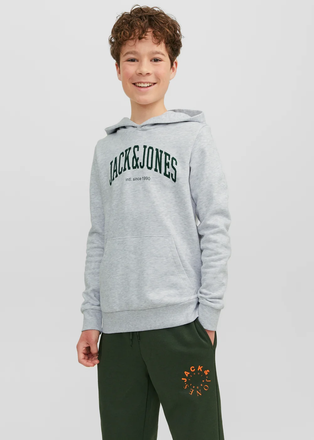 Jack & Jones Junior Grey Print Logo Hoodie (6-16yrs) - Age 6 Years Image 1