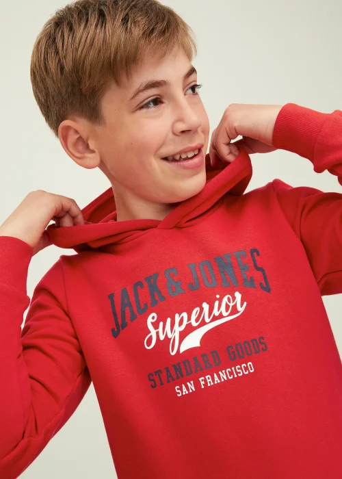 Jack & Jones Junior Red Print Logo Hoodie (6-16yrs) - Age 6 Years Image 2
