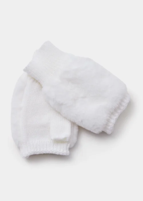 Girls Cream Faux Fur Fingerless Gloves (7-13yrs) - Age 7-10 Years Image 1