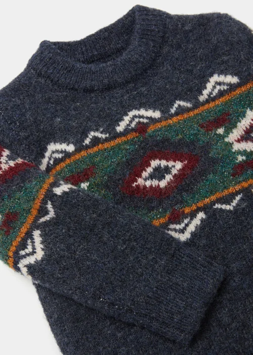Boys Mini Me Navy Aztec Knitted Jumper (9mths-4yrs) - 9-12 months Image 2