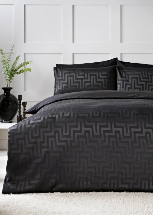 Black Greek Key Jacquard Reversible Cotton Rich Duvet Cover - Double Image 1