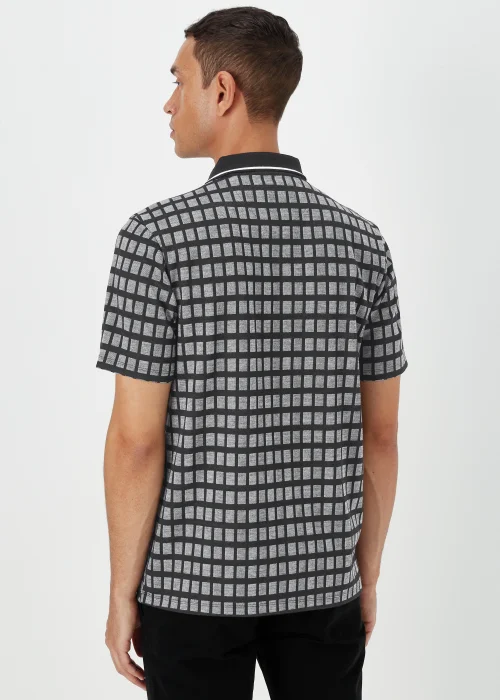 Black Jacquard Square Print Zip Up Polo Shirt - S Image 2
