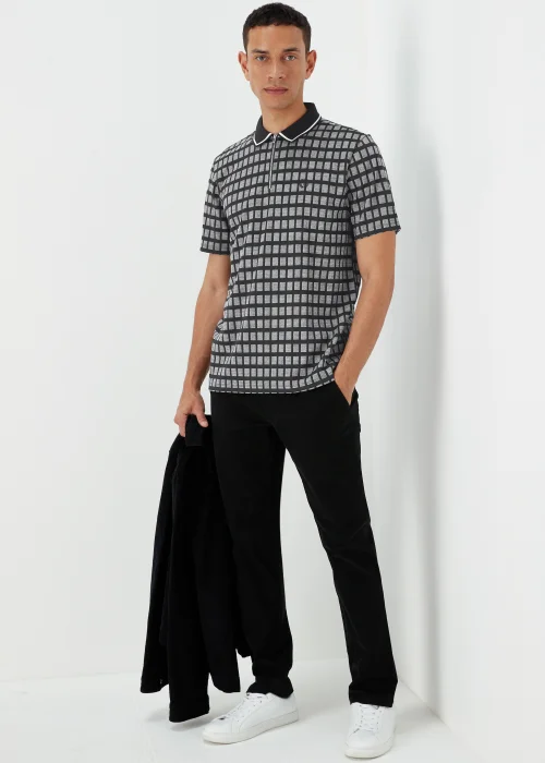 Black Jacquard Square Print Zip Up Polo Shirt - S Image 3