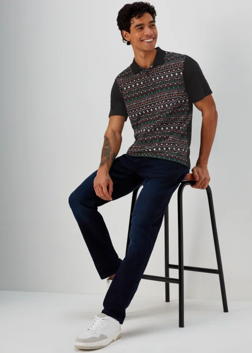 Black Christmas Wrapping Paper Print Polo Shirt - S Image 4