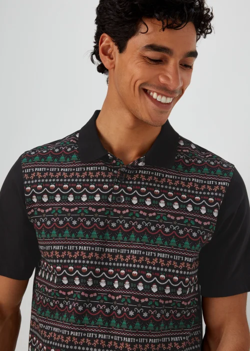 Black Christmas Wrapping Paper Print Polo Shirt - S Image 3