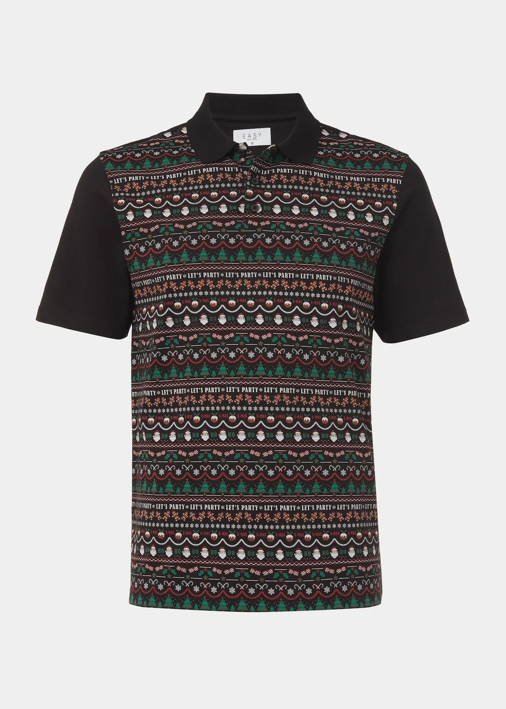 Black Christmas Wrapping Paper Print Polo Shirt - S Image 5