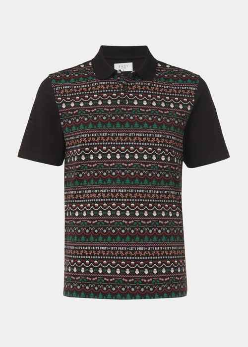Black Christmas Wrapping Paper Print Polo Shirt - S Image 5