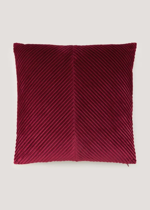Red Pleated Velvet Cushion (50cm x 50cm) Image 1