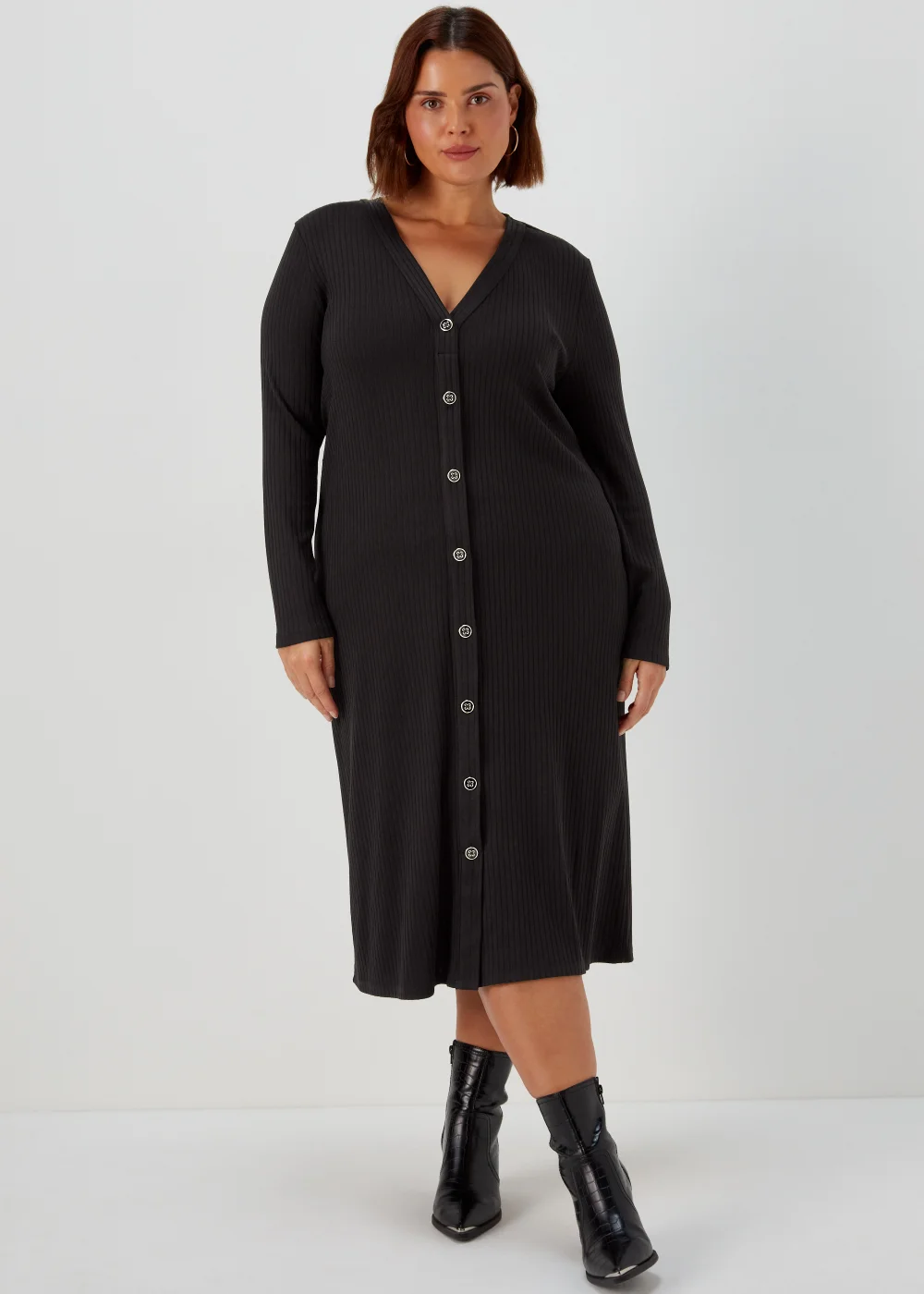Papaya Curve Black Jersey Button Midi Dress - 18 Image 1