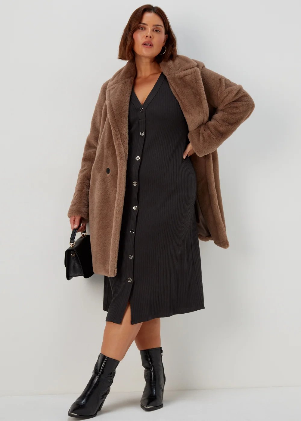 Papaya Curve Black Jersey Button Midi Dress - 18 Image 4