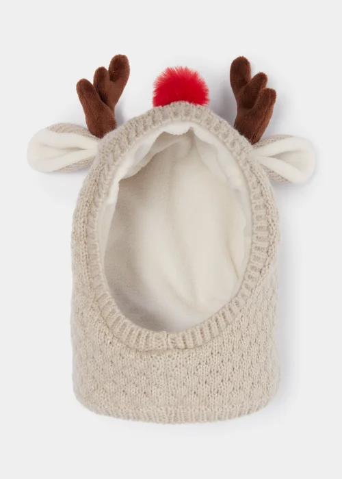 Beige Christmas Reindeer Baby Balaclava (Newborn-2yrs) - Age 0 - 3 Months Image 1