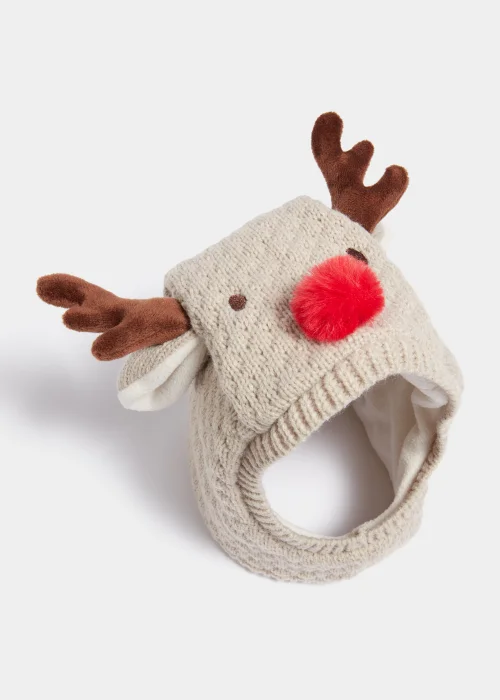 Beige Christmas Reindeer Baby Balaclava (Newborn-2yrs) - Age 0 - 3 Months Image 2