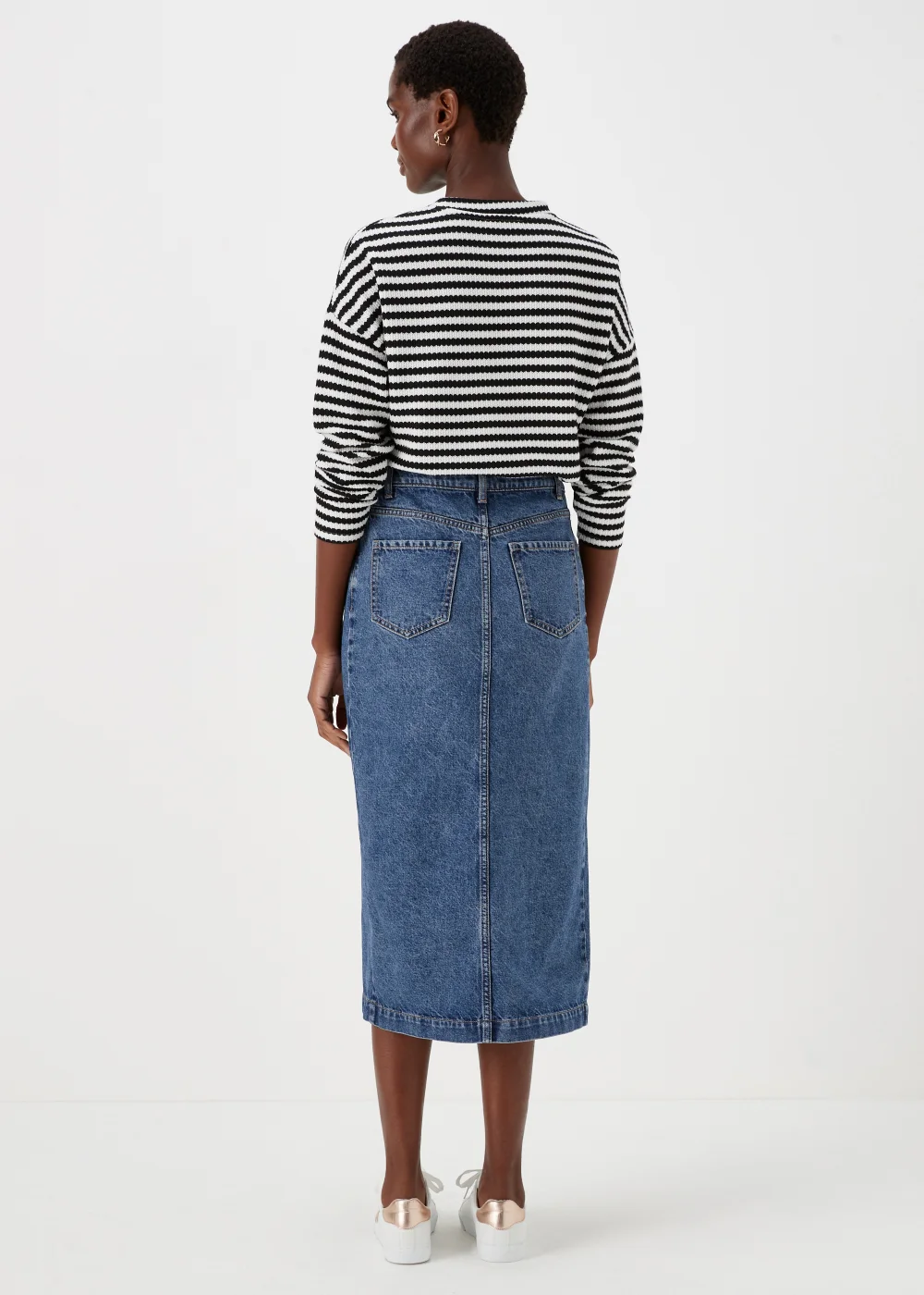 Dark Wash Denim Midi Skirt - 8 Image 2