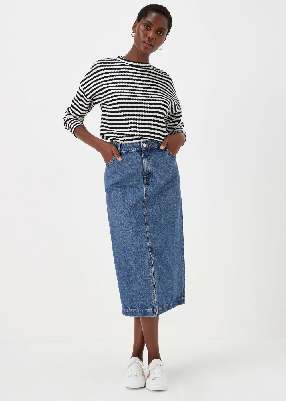 Dark Wash Denim Midi Skirt - 8 Image 1
