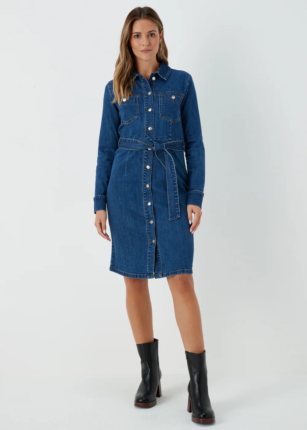 Dark Wash Utility Midi Dress - 8 Image 1