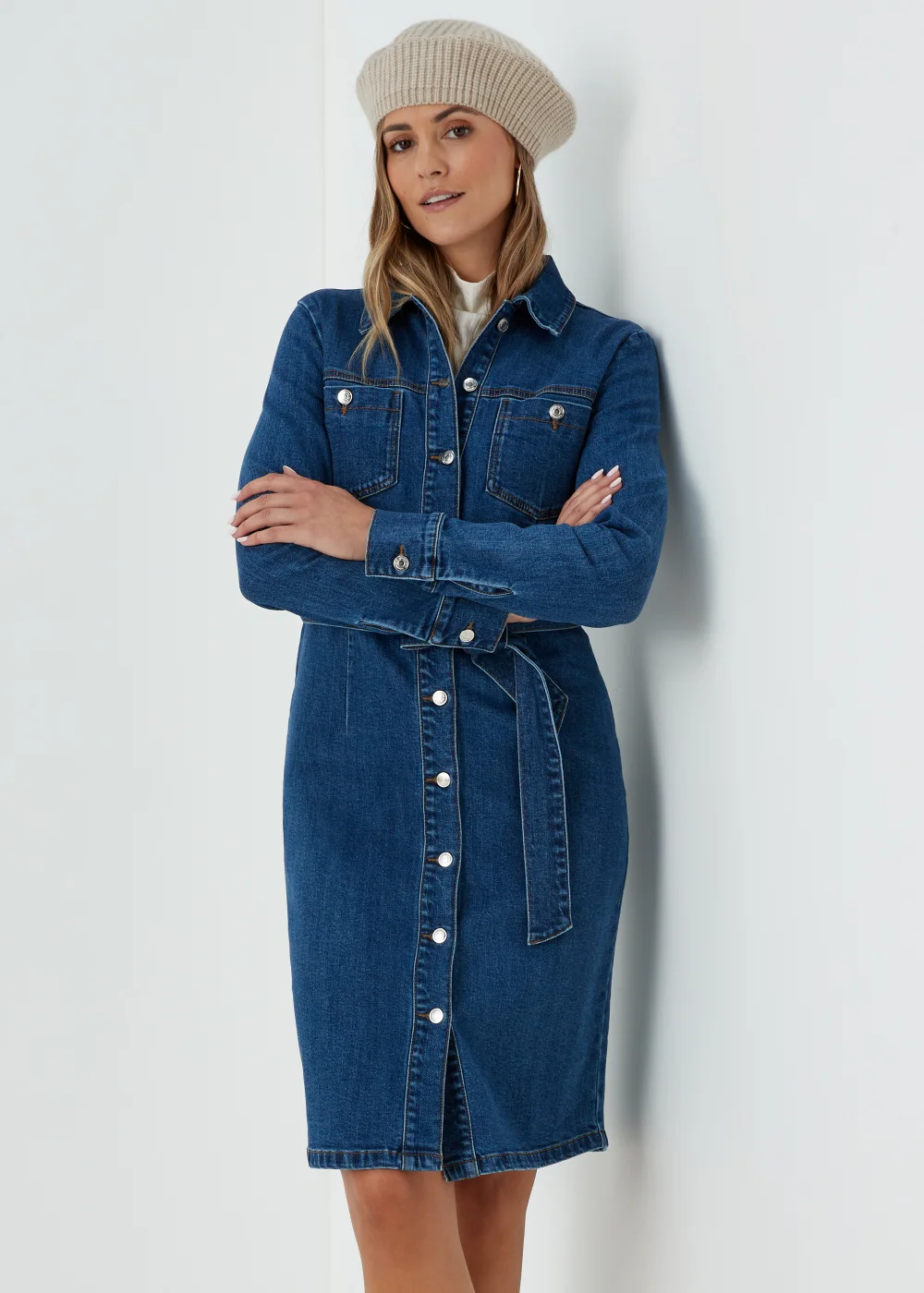 Dark Wash Utility Midi Dress - 8 Image 4