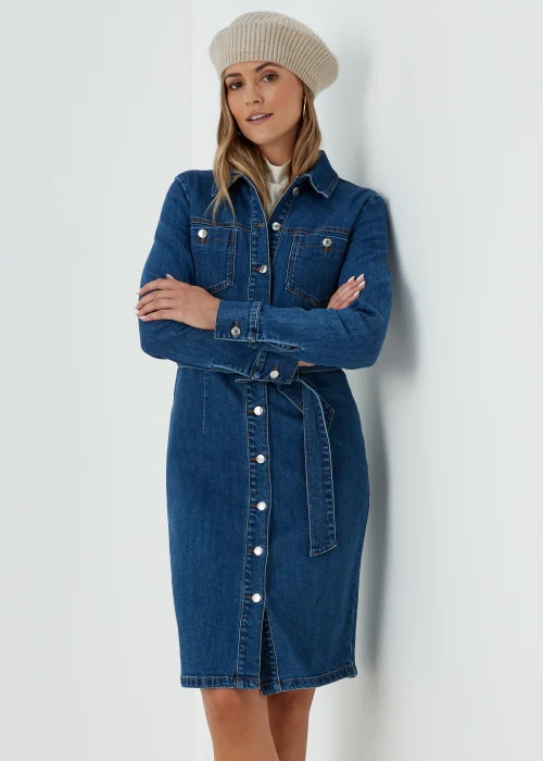 Dark Wash Utility Midi Dress - 8 Image 4