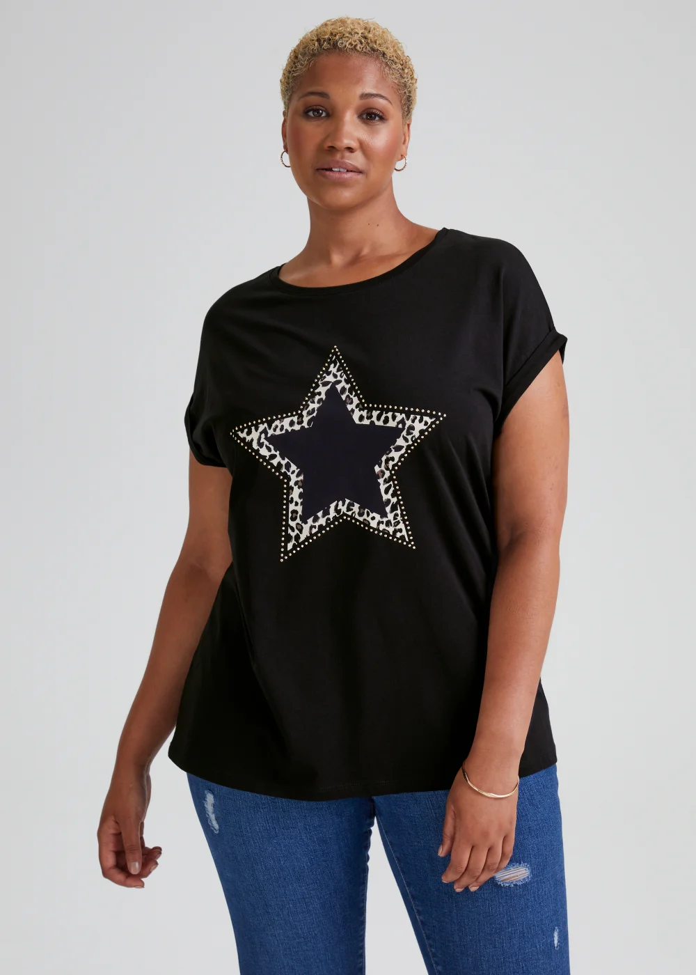 Papaya Curve Black Star Print T-Shirt - Size 18 Image 1