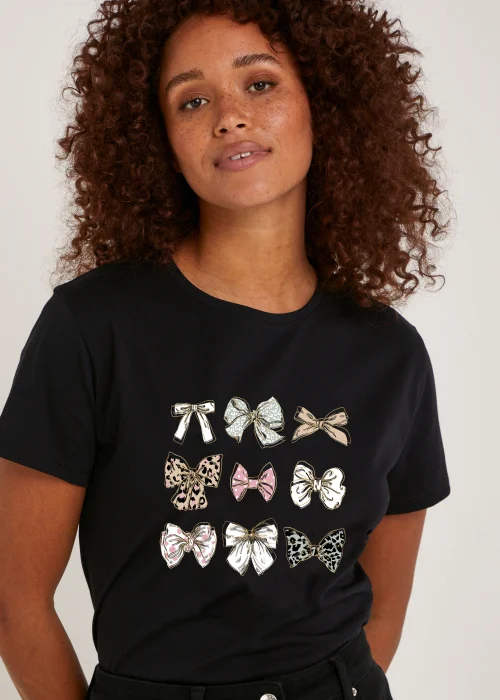Black Bow Print T-Shirt - Size 8 Image 3