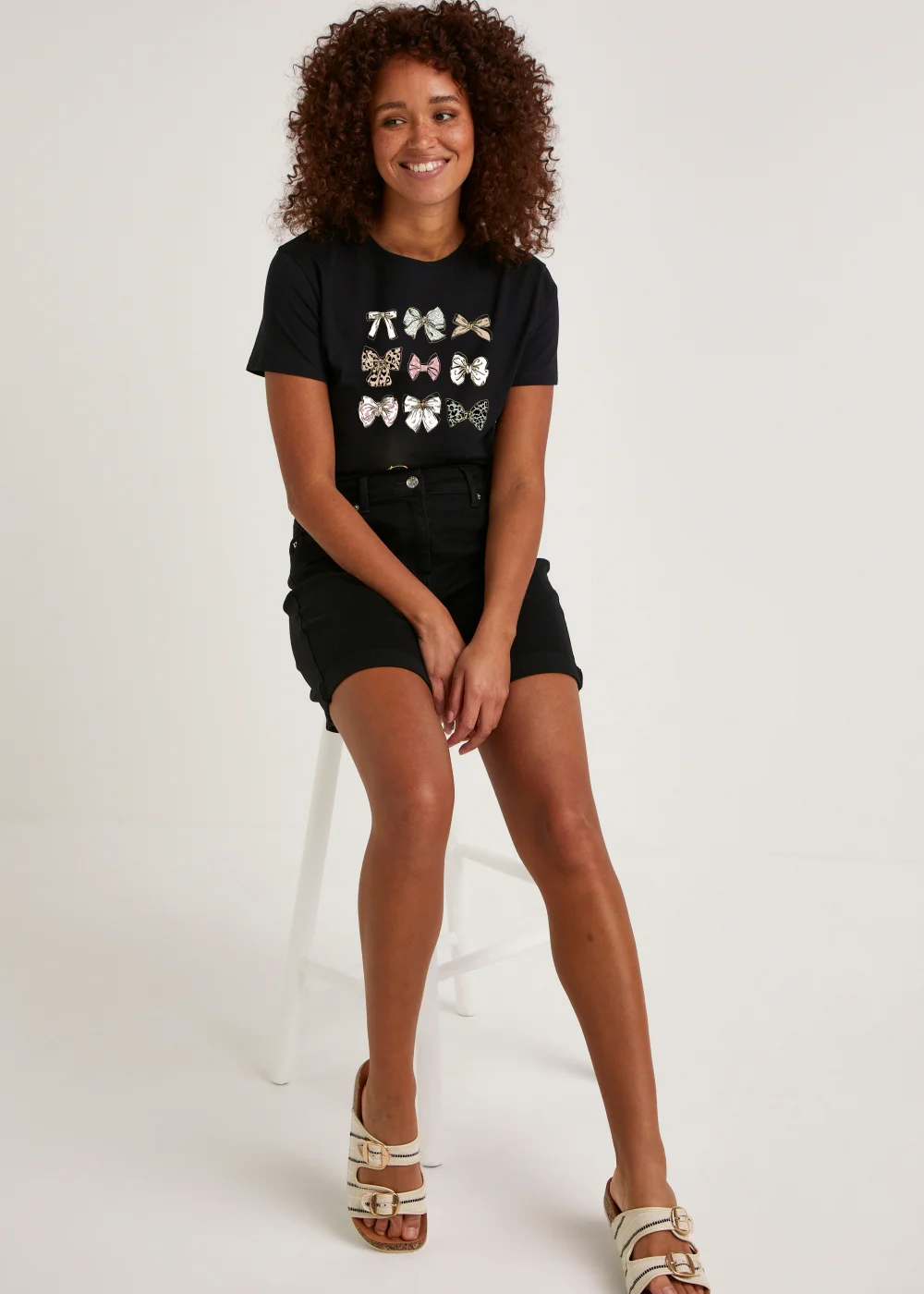 Black Bow Print T-Shirt - Size 8 Image 2