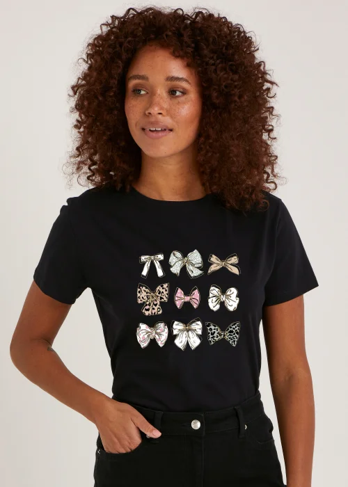 Black Bow Print T-Shirt - Size 8 Image 1