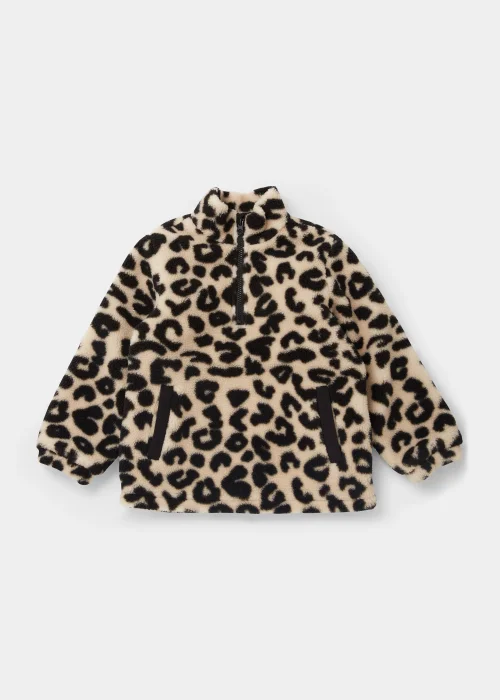 Girls Mini Me Brown Leopard Print Borg Jacket (4-13yrs) - 10 Yrs Image 1