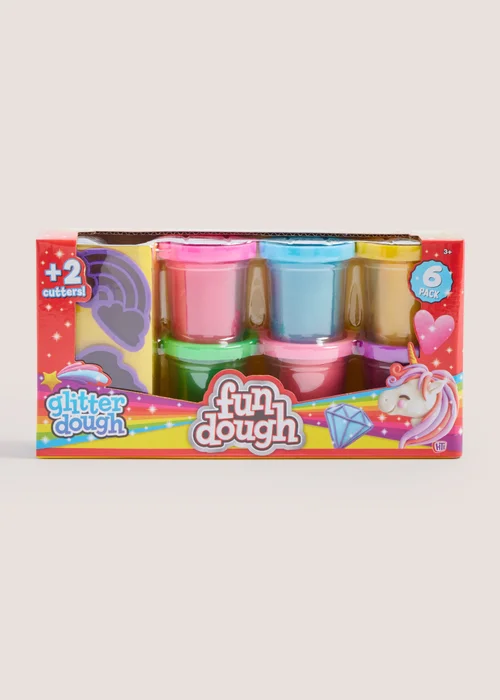 Kids 6 Pack Glitter Dough & 2 Cutters Set (5cm x 5cm x 5.5cm) Image 1