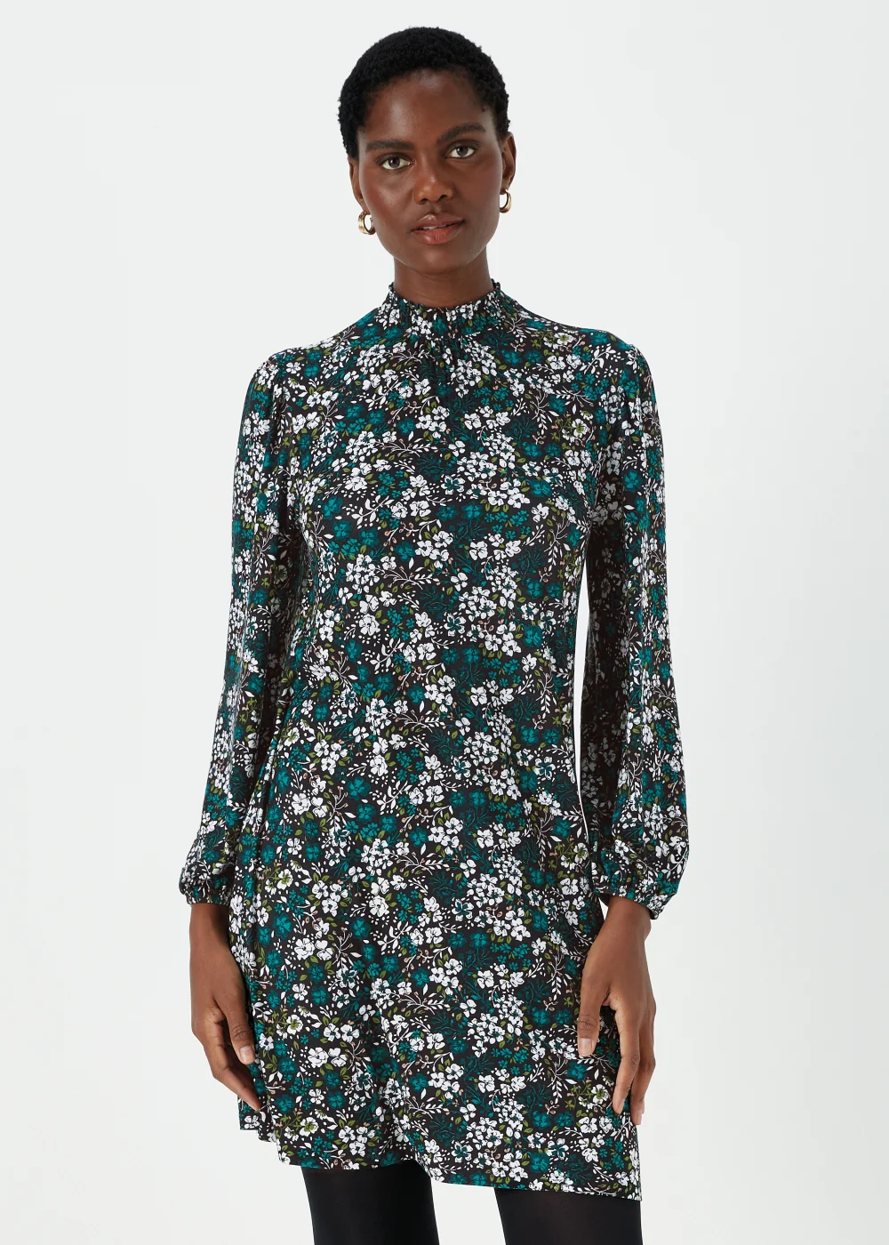 Green Ditsy Floral Super Soft Mini Dress - 8 Image 1