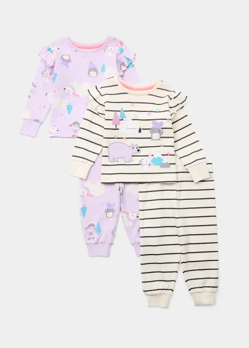 Girls 2 Pack Stripe & Arctic Animal Pyjama Sets (9mths-5yrs) - Age 2 - 3 Years Image 1