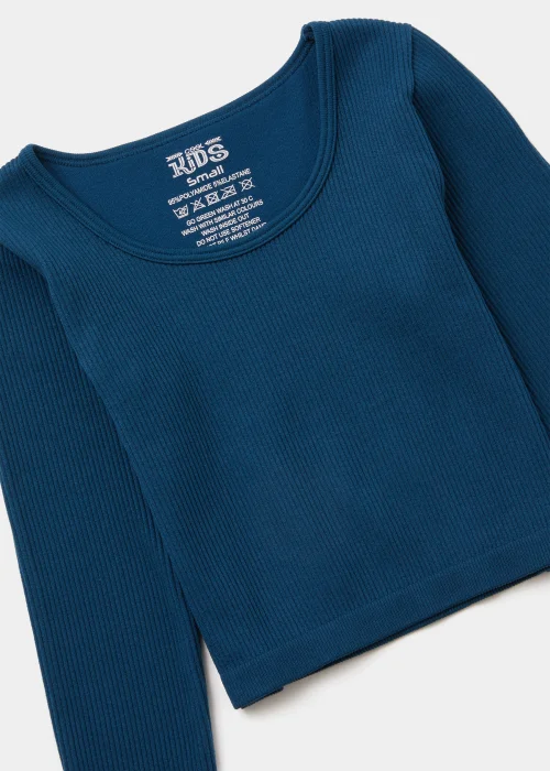 Girls Teal Seamless Long Sleeve Top (7-12yrs) - S - Age 7-8 Image 2