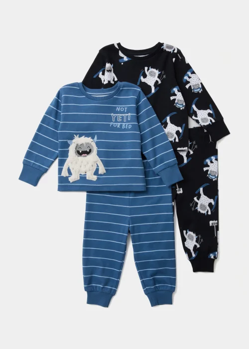 Boys 2 Pack Navy & Blue Yeti Pyjama Sets (9mths-5yrs) - Age 9 - 12 Months Image 1